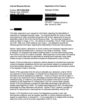 IRS Letter on Deductibility of Employee Business Meals