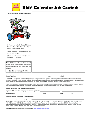 L & L Kids’ Calendar Art Contest Entry Form