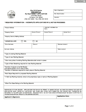 Residential Re-Roof Permit Application