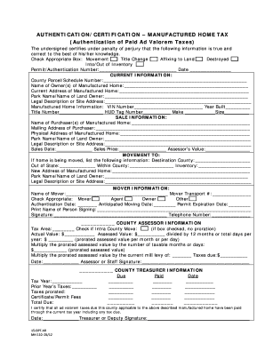Manufactured Home Tax Authentication Form