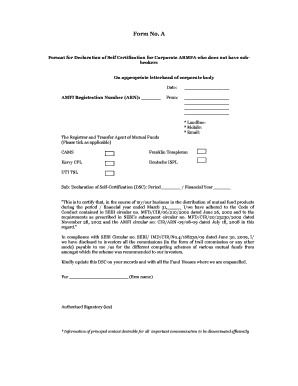 Declaration of Self Certification for Corporate ARMFA