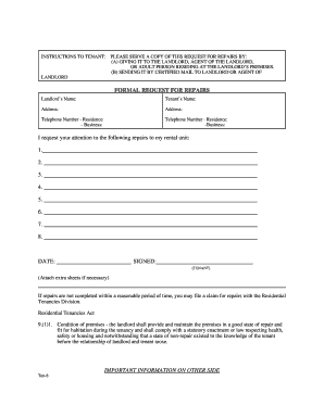 Formal Request for Repairs