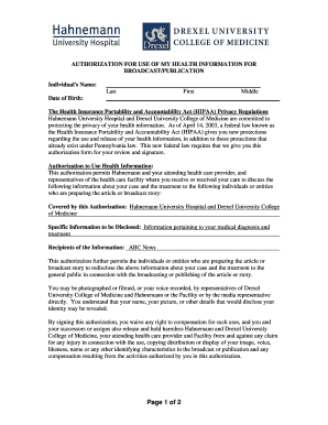 HIPAA Authorization for Media Use of Health Information