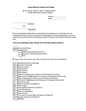 Florida Family Court Case Cover Sheet