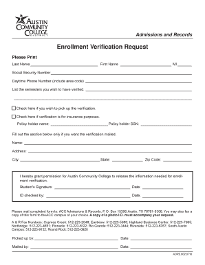 Enrollment Verification Request Form