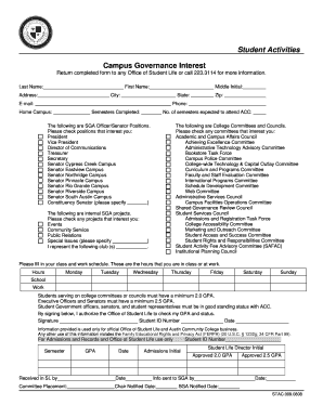 Student Activities Campus Governance Interest Form