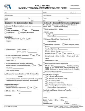 Child In Care Eligibility Review Form