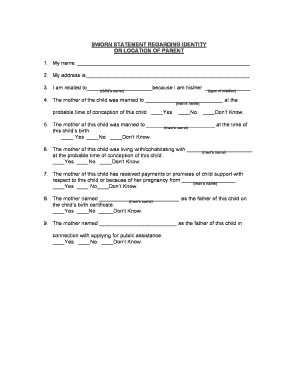 Sworn Statement Regarding Identity or Location of Parent