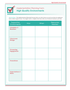 High Quality Environments Implementation Planning Form