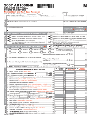 Arkansas Nonresident and Part Year Resident Income Tax Return