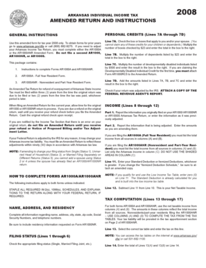 Arkansas Individual Income Tax 2008 Amended Return