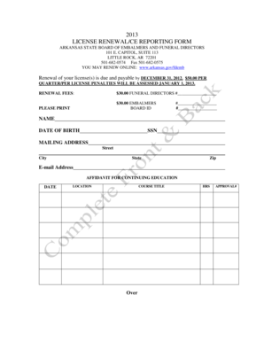Arkansas Funeral Director License Renewal Form