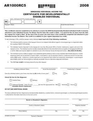 Arkansas Developmentally Disabled Individual Credit Certificate