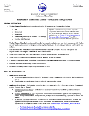 Certificate of Use Business License Application
