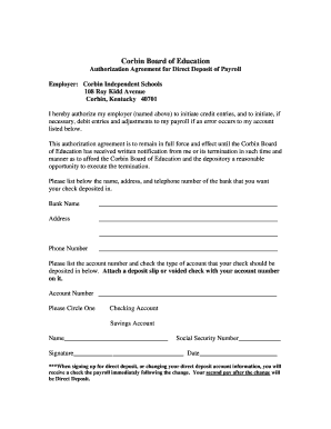Corbin Board of Education Direct Deposit Authorization