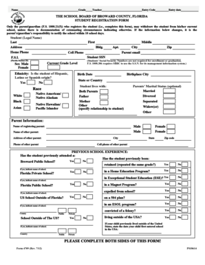 Broward County Student Registration Form