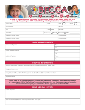 Child Medical Information Form