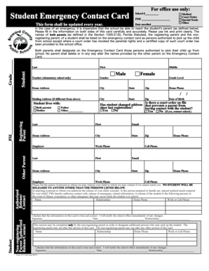 Student Emergency Contact Card