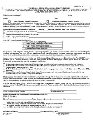 Parent Notification of ESOL Program Placement