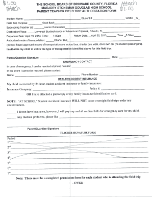 Field Trip Authorization Form