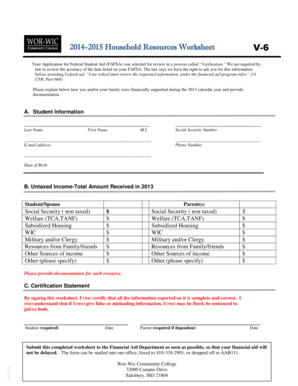2014-2015 Household Resources Worksheet