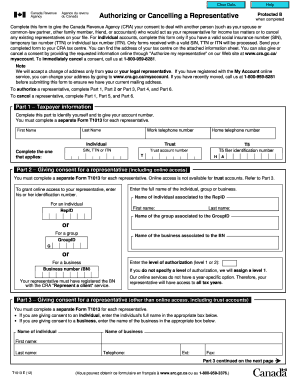 Canada Revenue Agency Representative Authorization Form