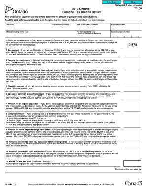 Ontario TD1ON Personal Tax Credits Return