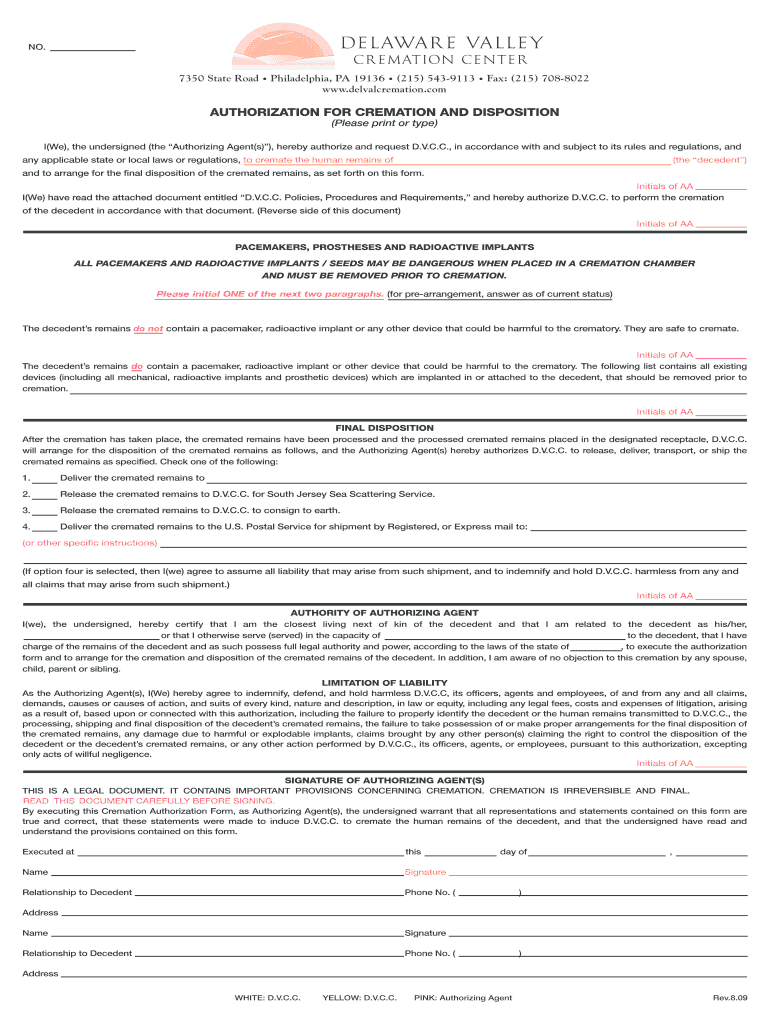 louisiana cremation authorization form Preview on Page 1.