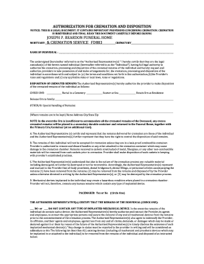 Authorization for Cremation and Disposition