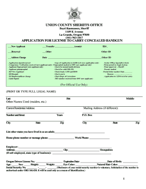 Oregon Concealed Handgun License Application