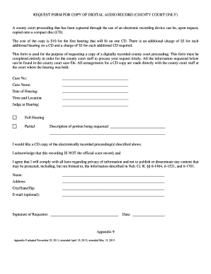 Request Form for Copy of Digital Audio Record