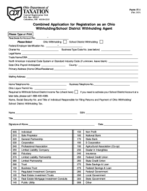 Ohio Withholding/School District Withholding Agent Registration Form
