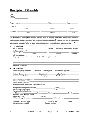 Construction Materials Description Form