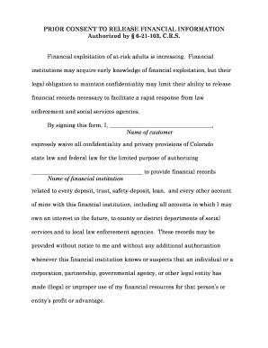 Prior Consent to Release Financial Information