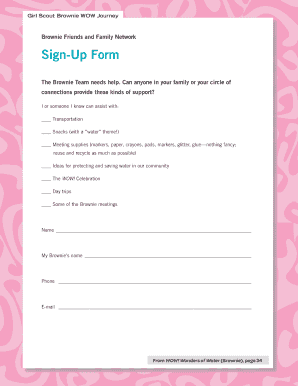 Girl Scout Brownie WOW Journey Sign-Up Form