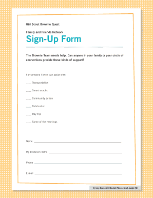 Girl Scout Brownie Quest Leader in Action Award Sign-Up Form