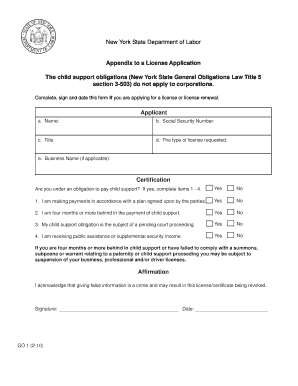 New York State License Application Appendix