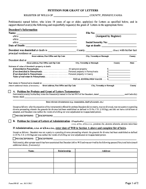 Pennsylvania Petition for Grant of Letters