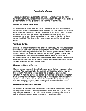 Presbyterian Funeral Planning Form