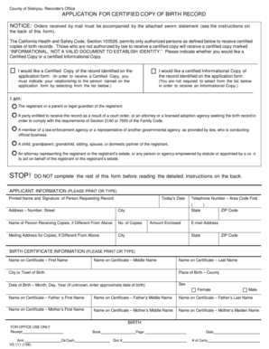 California Birth Record Certified Copy Application