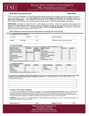2014-2015 Low Income Form