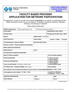 Facility Based Provider Application for Network Participation