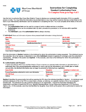 Standard Authorization Form for Disclosing Protected Health Information