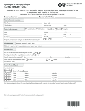 Psychological or Neuropsychological Testing Request Form