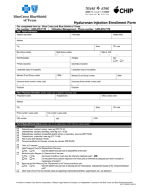 Hyaluronan Injection Enrollment Form