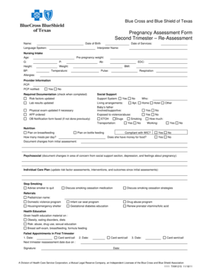 Blue Cross and Blue Shield of Texas Pregnancy Assessment Form