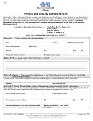 BlueCross BlueShield of Texas Privacy and Security Complaint Form