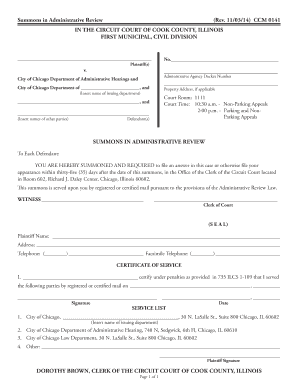 Summons in Administrative Review