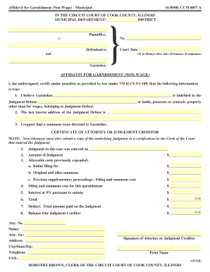 Affidavit for Garnishment Non-Wage Municipal