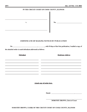 Certificate of Mailing Notice by Publication